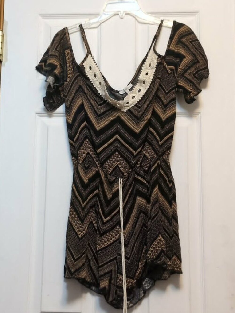 Charlotte Russe Size Large Shorts Off Shoulder Jumper Romper Chevron Boho Chic